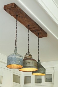 Upcycled old oil cans to create this light feature.