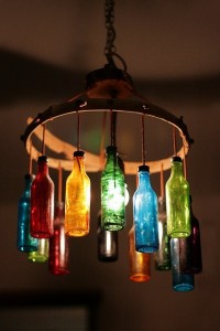 Upcycling slides Bottle chandelier