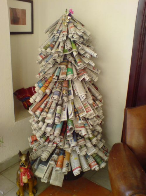 Recycled newspaper Christmas tree