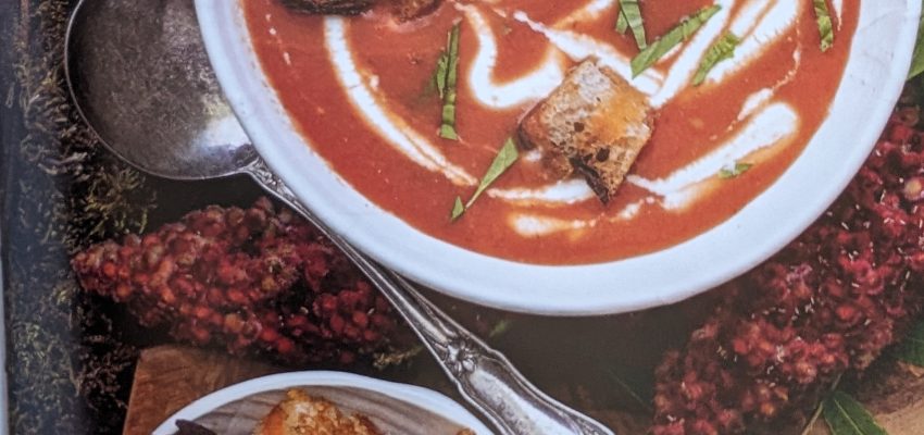 Sumac tomato soup with grilled cheese croutons recipe