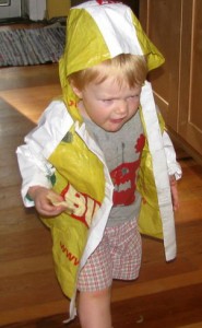 Upcycled plastic bag rain coat