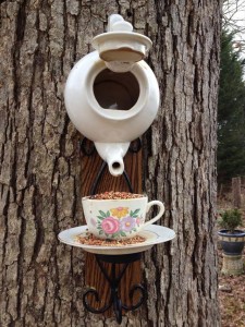 Upcycled tea pot bird house