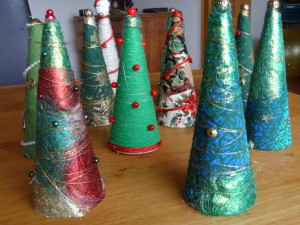 Upcycled wool cone trees