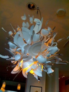 Upcycled dishes lamp